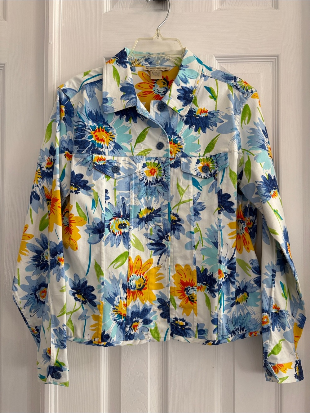 Patrick Christopher Colorful Blue Floral Cotton Stretch Jacket Womens Large